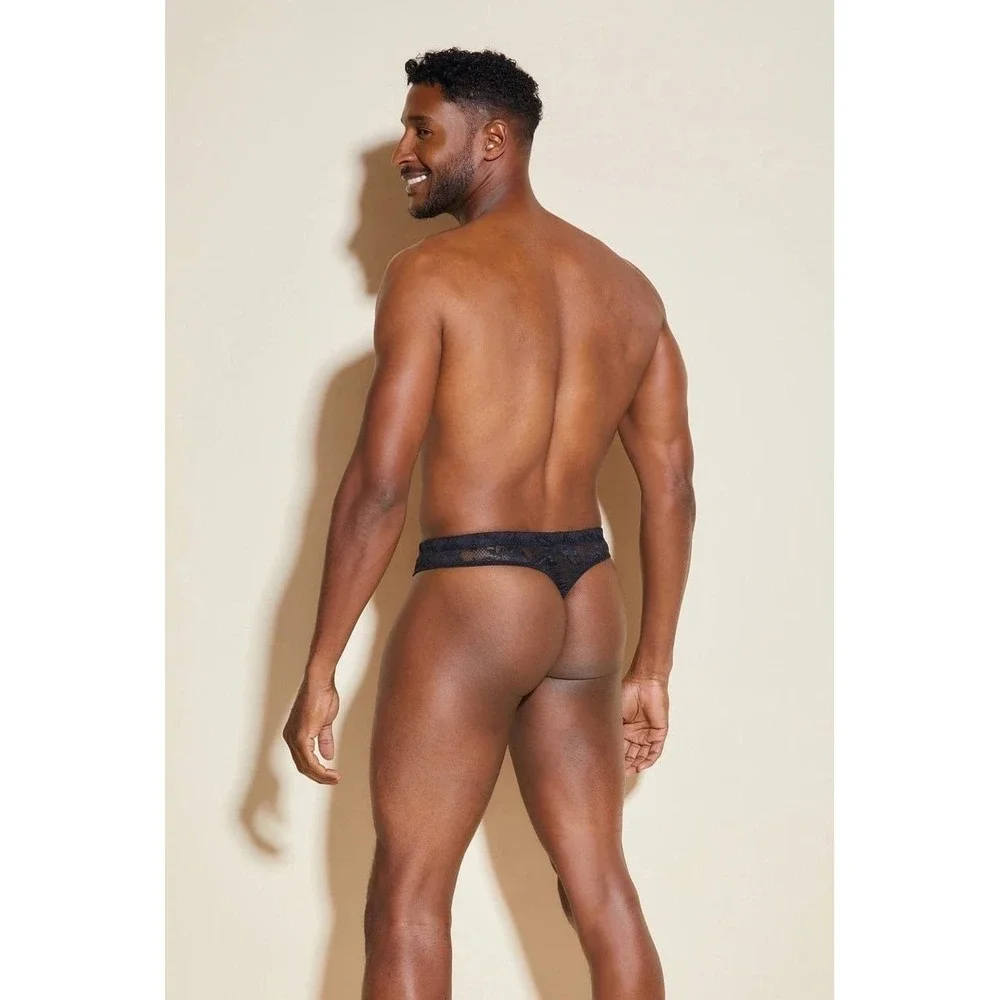 CosaBella Men's Luxury Black Lace G-String Thong  Sheer‎ Designer Underwear M